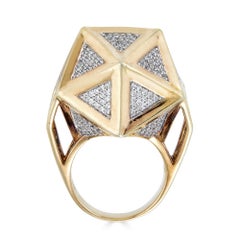 One of a Kind Large Icoso White Diamonds 18K Gold Ring