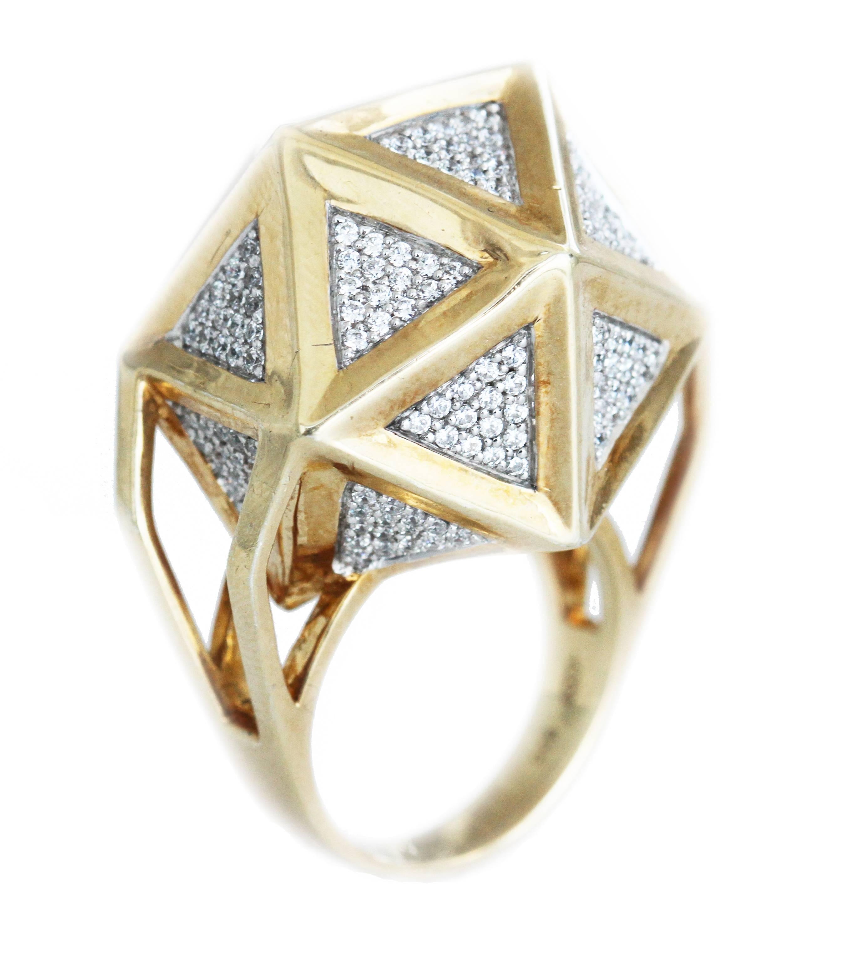 One of a Kind Large Icoso White Diamonds 18 Karat Gold Ring For Sale 2