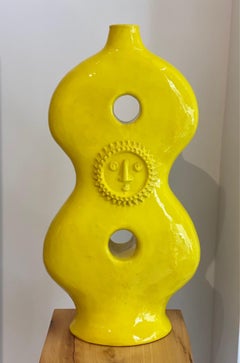 One of a Kind Large Yellow Ceramic Lamp Base or Sculpture Signed by Dalo