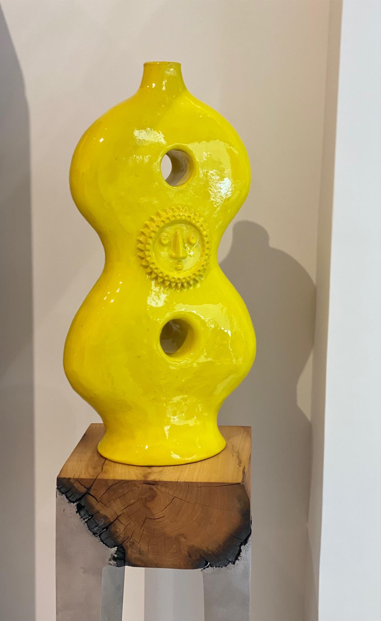 French One of a Kind Large Yellow Ceramic Lamp Base or Sculpture Signed by Dalo For Sale