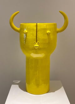 One of a Kind Large Yellow Ceramic Vase or Sculpture Signed by Dalo