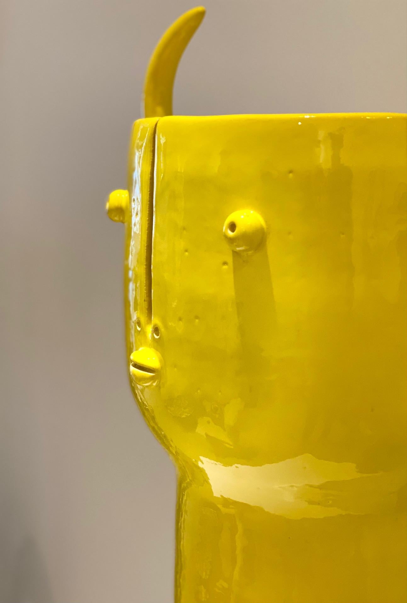 One of a Kind Large Yellow Ceramic Vase or Sculpture Signed by Dalo In New Condition For Sale In Paris, FR