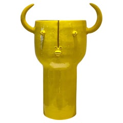 Grand vase ou sculpture unique en son genre en céramique jaune signé par Dalo