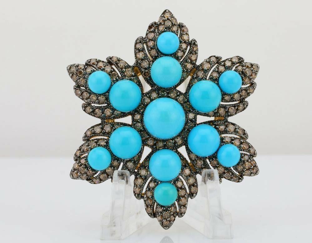 Cabochon One of a Kind Levian Piece / 32 Ct Diamond & AAA Sleeping Beauty Turquoise / 14K For Sale