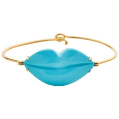 One of a Kind Lips Bracelet 18 Karat Gold with 15.12 Carat Turquoise