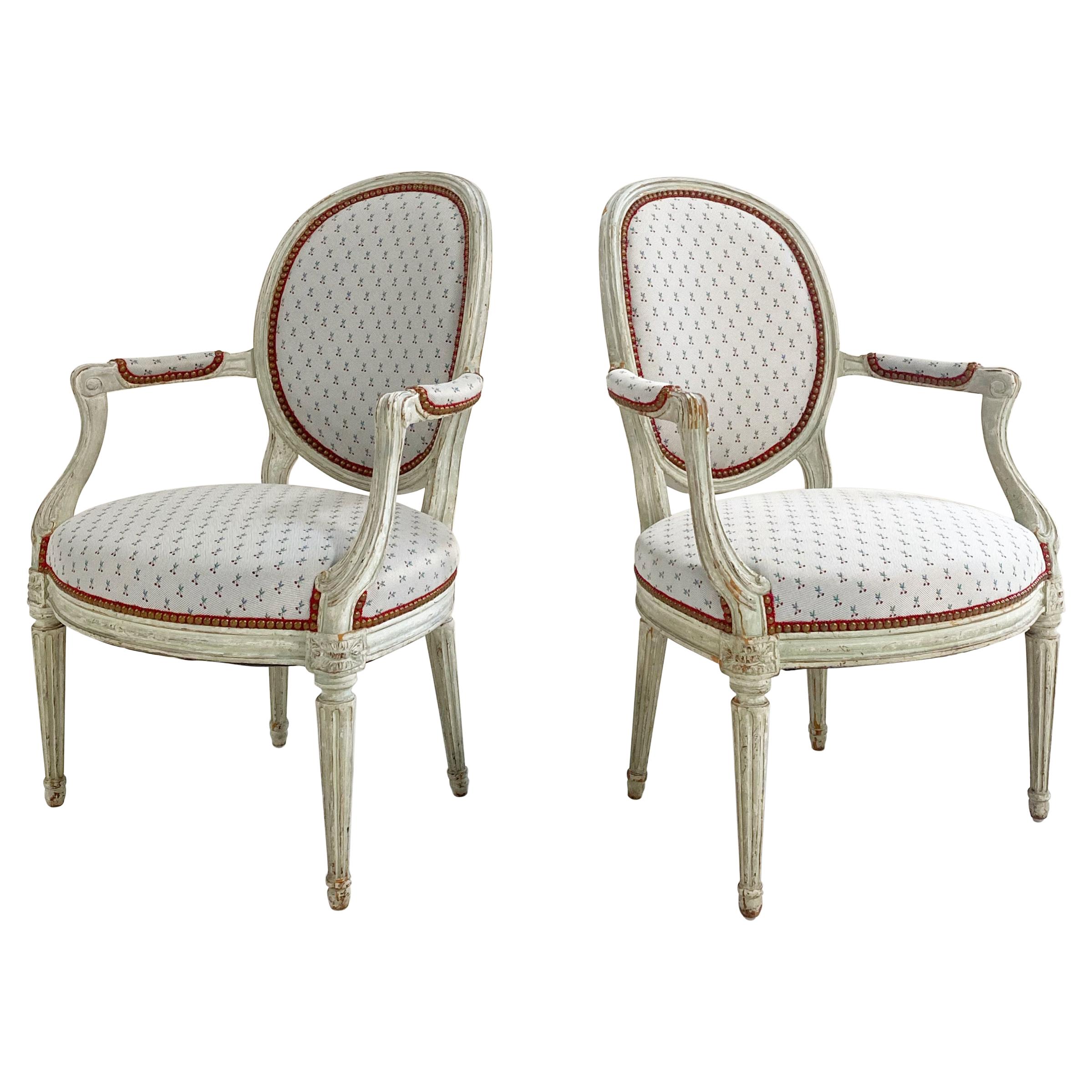 One of a Kind Louis XV Style Chairs in Dedar "Cherry Oh" Fabric For Sale