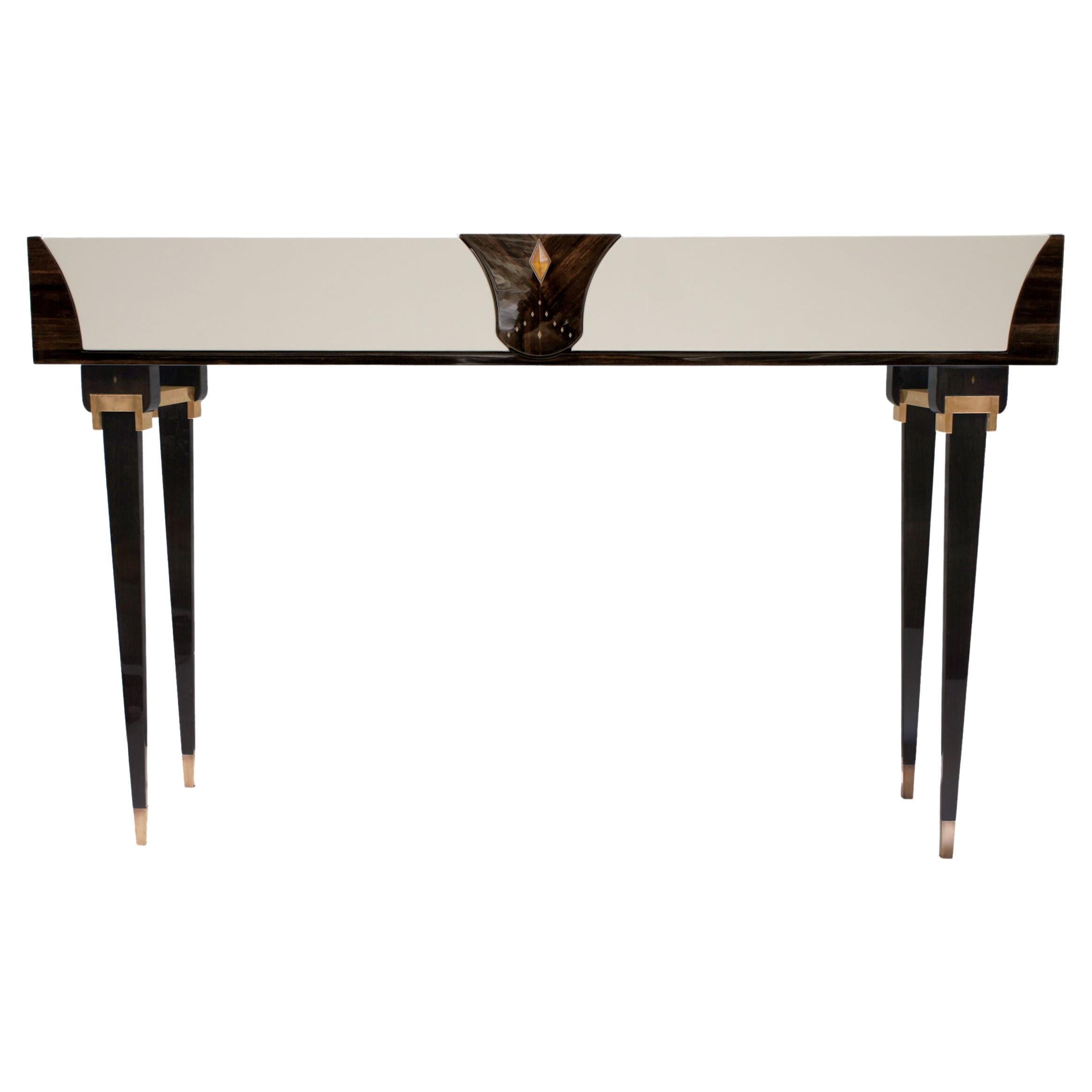 One-of-a-kind Macassar Wood and Amber Handle Console Table