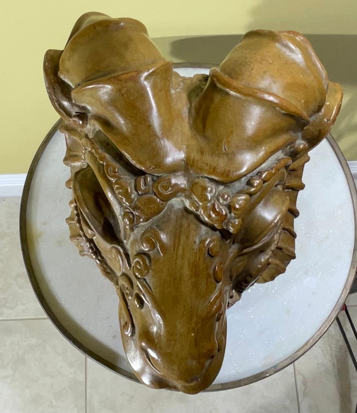 Scultura di testa di ariete in ceramica, unica nel suo genere, della metà del secolo scorso in vendita 8