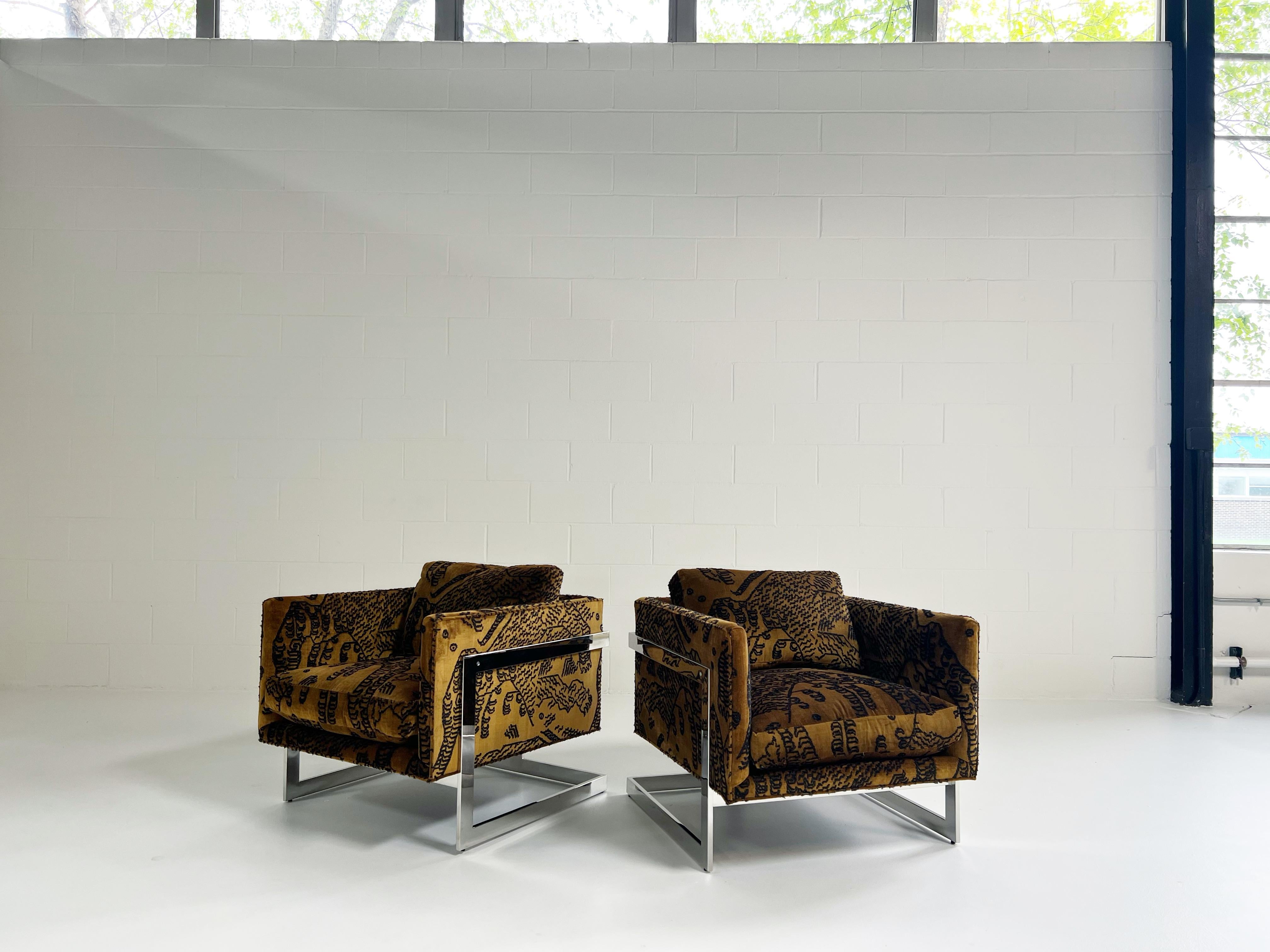 One-of-a-Kind Milo Baughman Lounge Chairs Restored in Dedar Tiger Mountain, Pair 4