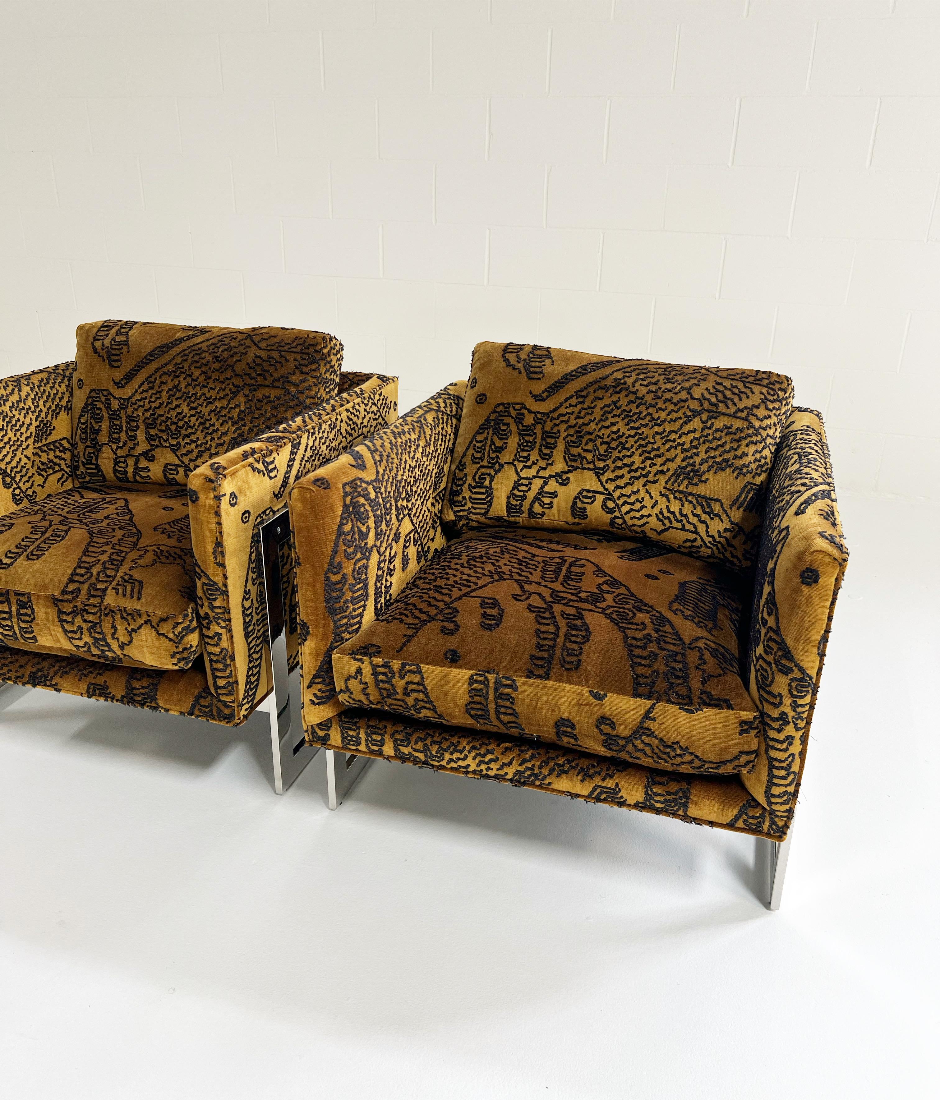 One-of-a-Kind Milo Baughman Lounge Chairs Restored in Dedar Tiger Mountain, Pair 5