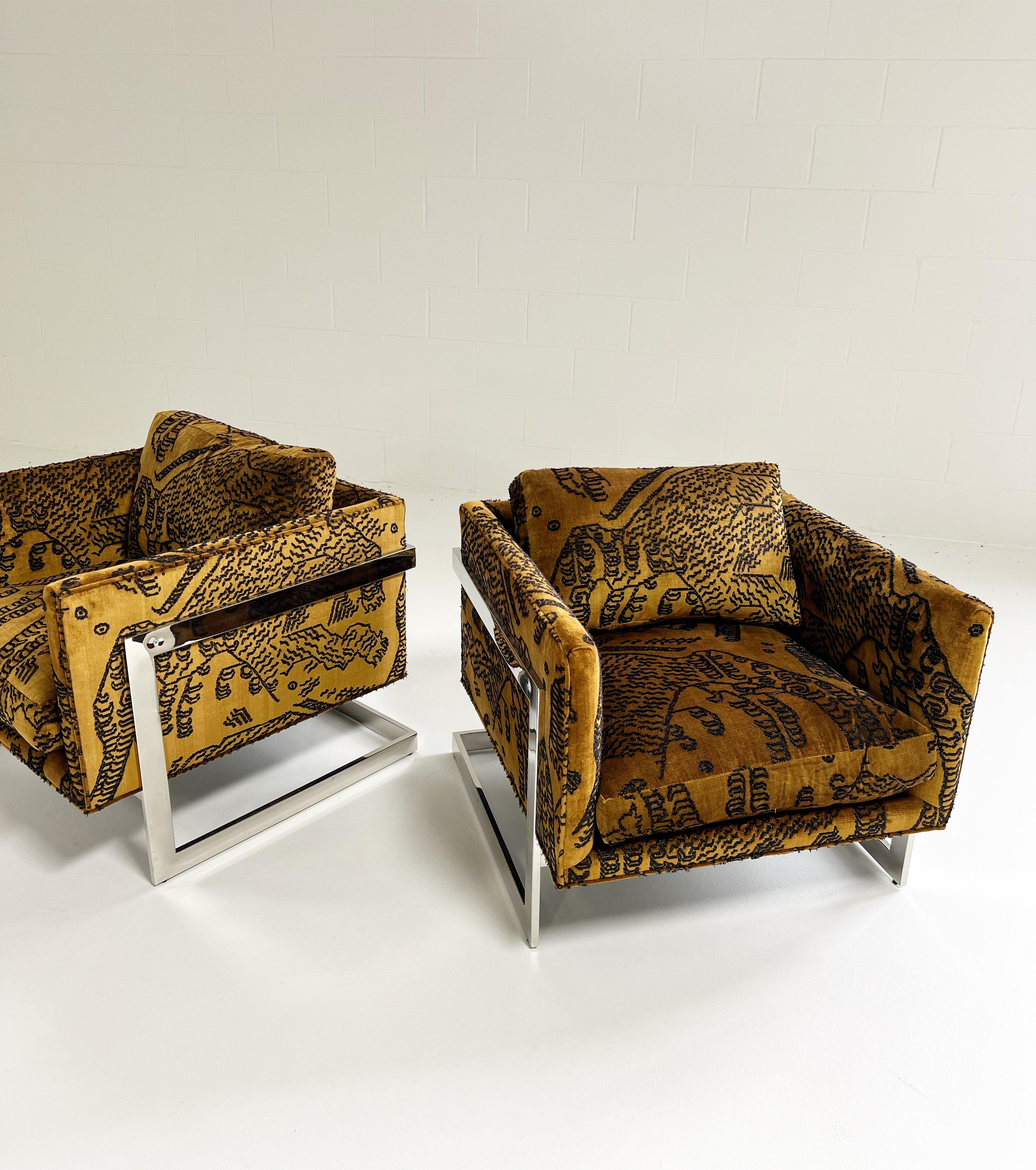 One-of-a-Kind Milo Baughman Lounge Chairs Restored in Dedar Tiger Mountain, Pair 6