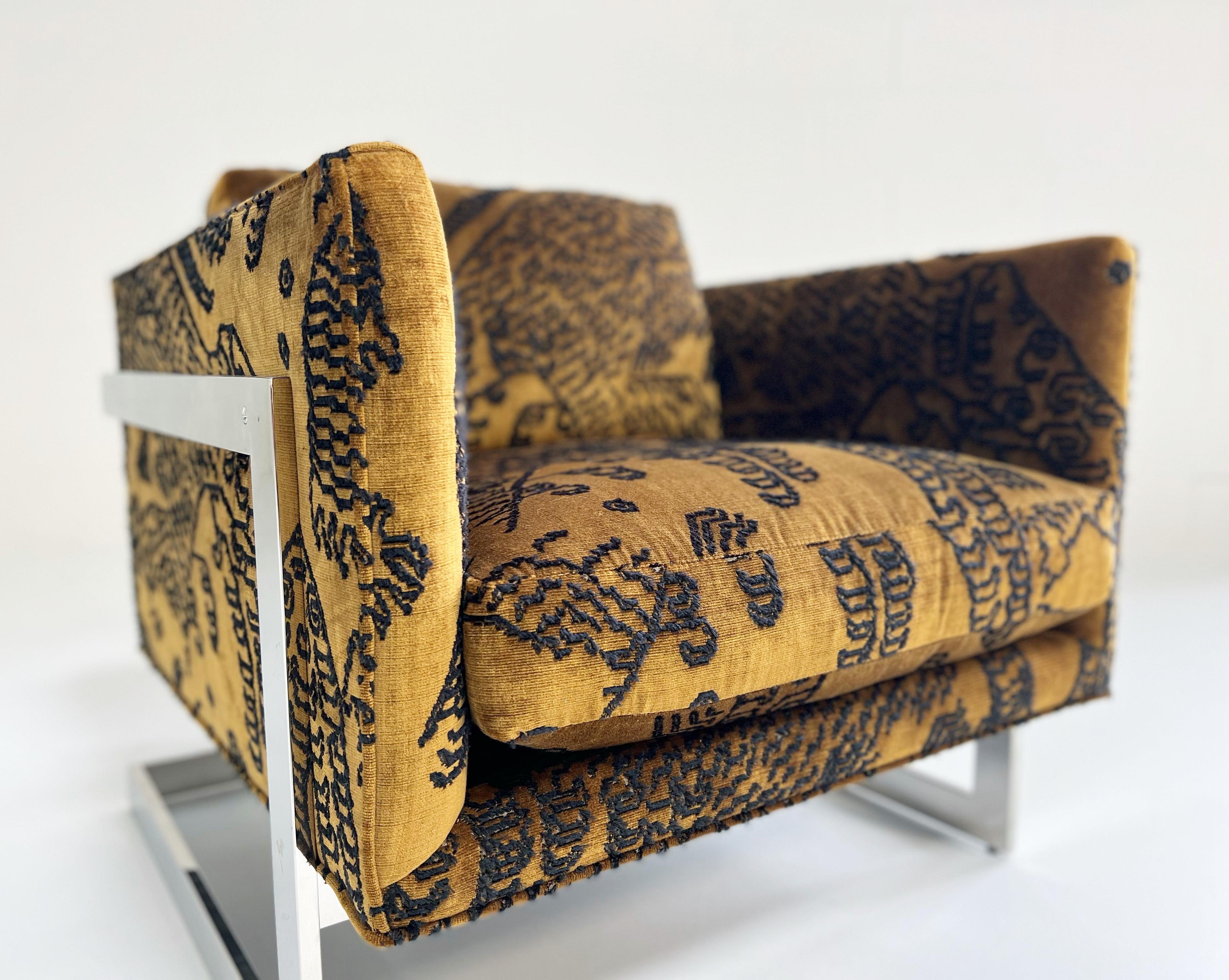 20th Century One-of-a-Kind Milo Baughman Lounge Chairs Restored in Dedar Tiger Mountain, Pair