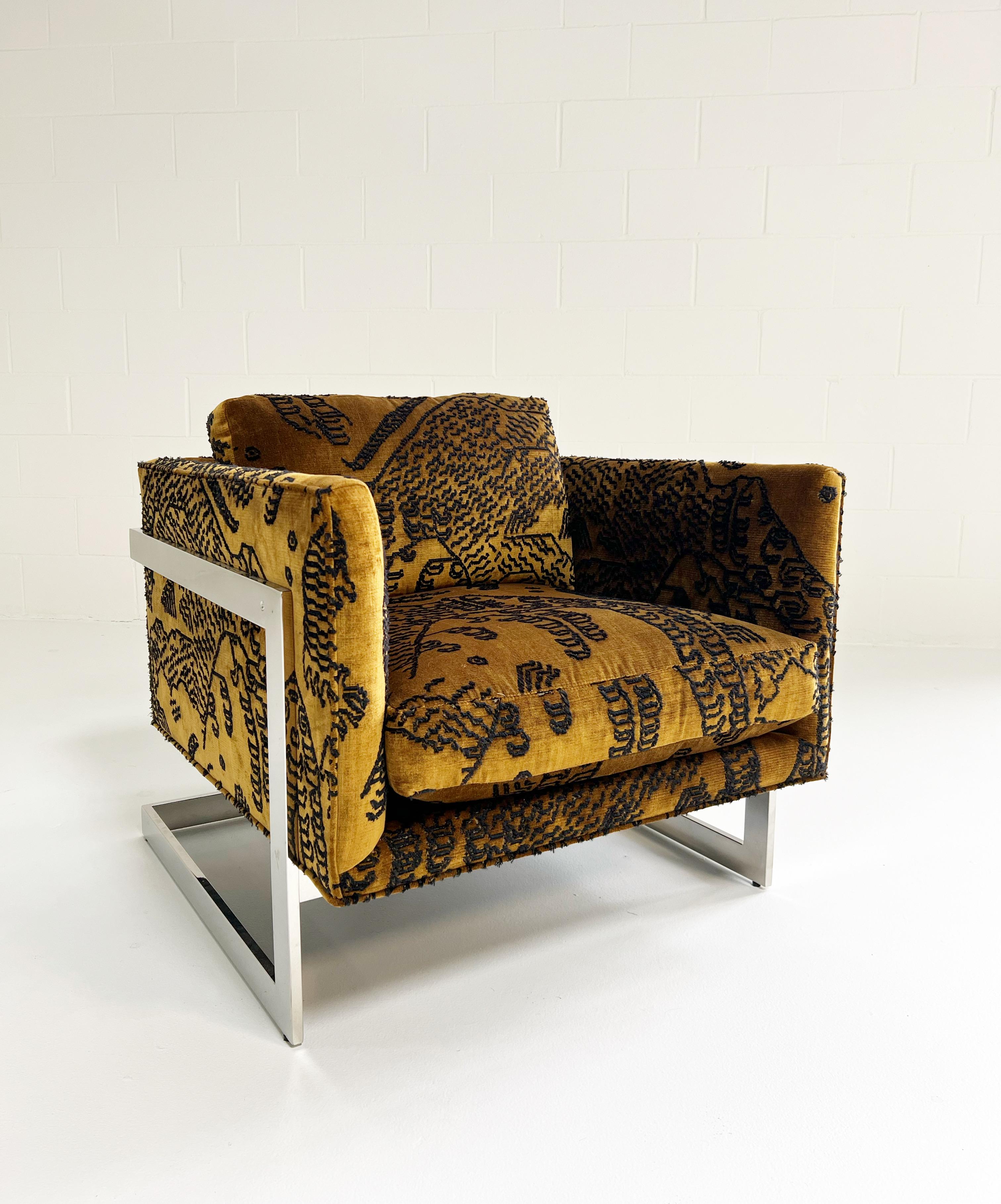 Velvet One-of-a-Kind Milo Baughman Lounge Chairs Restored in Dedar Tiger Mountain, Pair