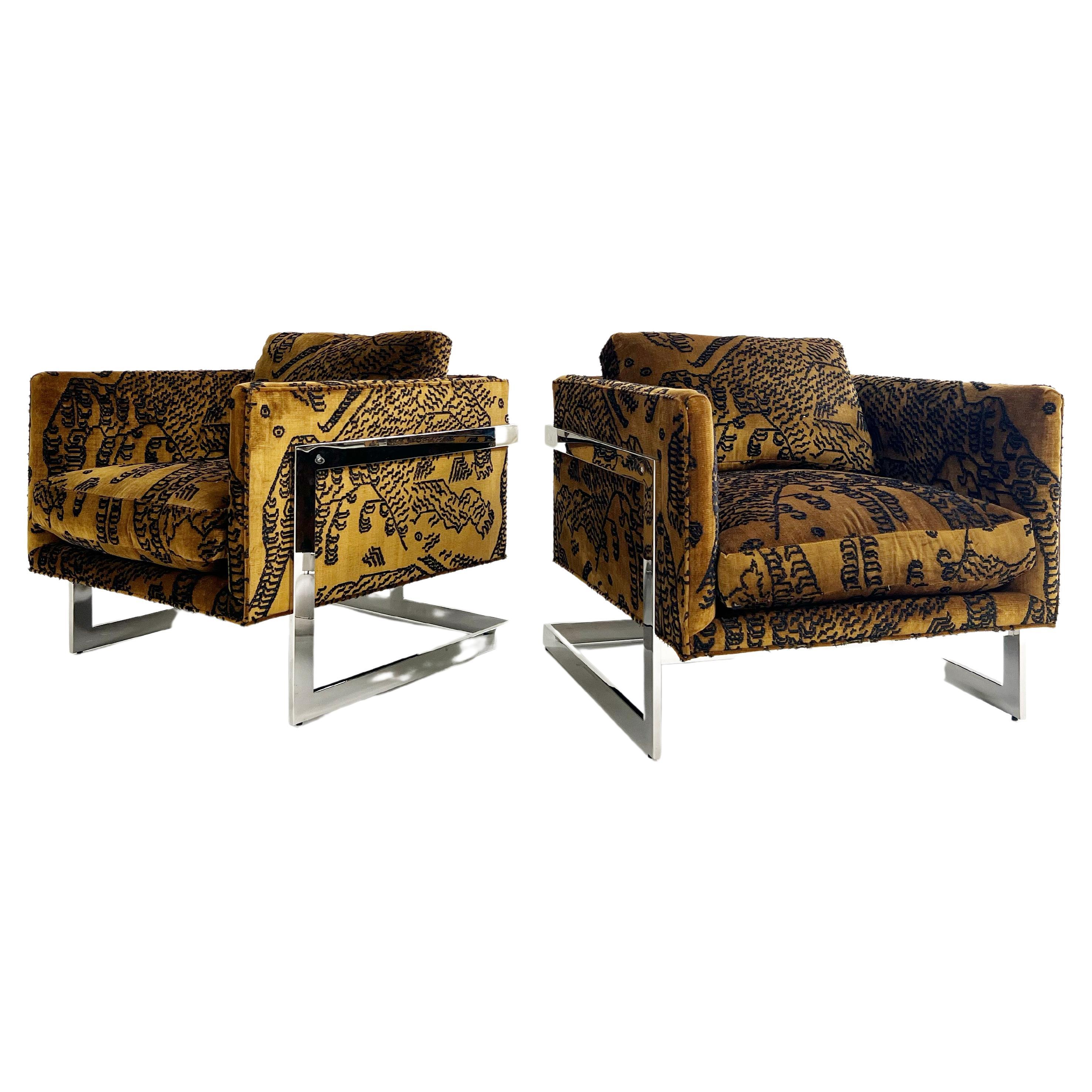 One-of-a-Kind Milo Baughman Lounge Chairs Restored in Dedar Tiger Mountain, Pair