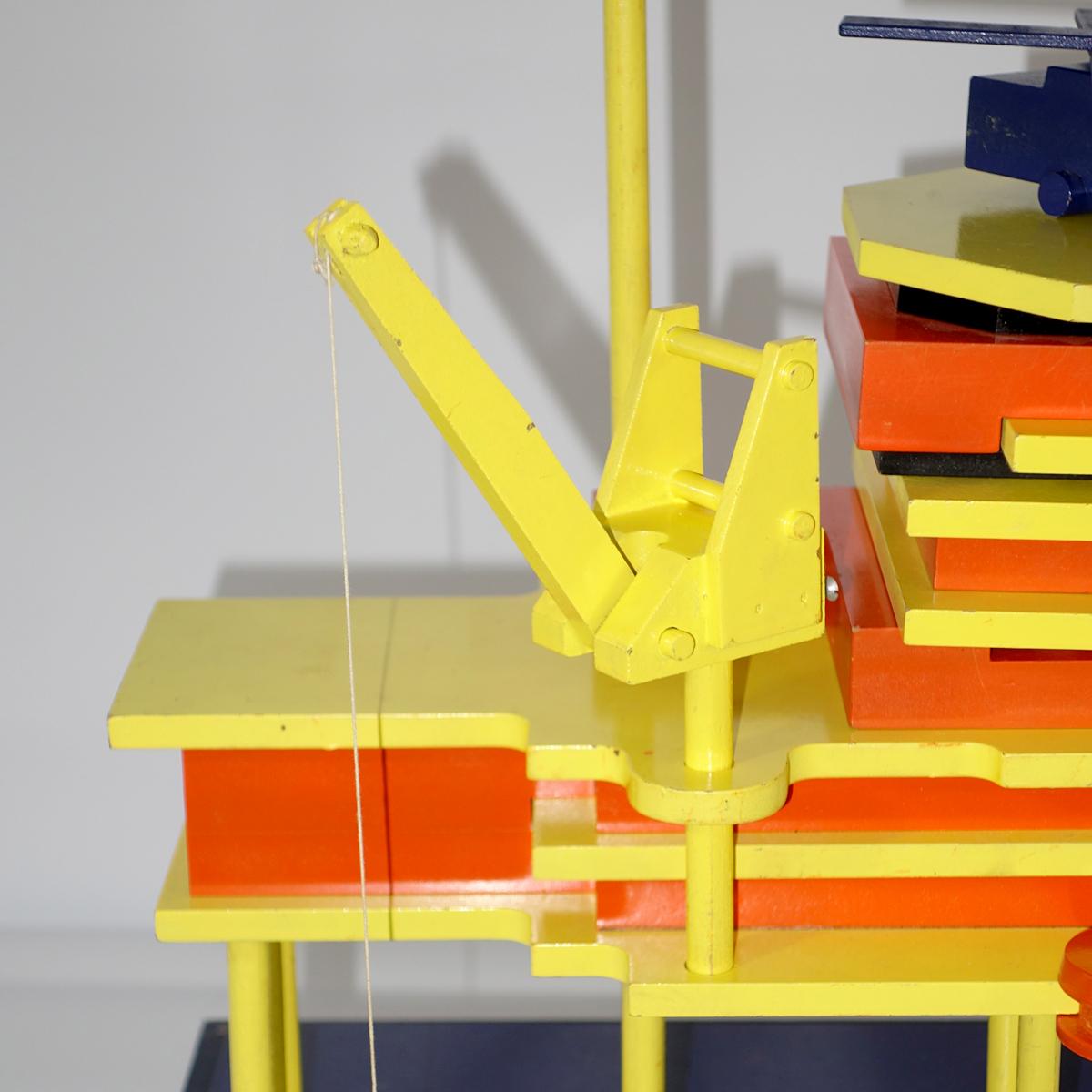 Dutch One of a Kind Miniature Stylized Oil Rig Made of Wood Painted in De Stijl Colors For Sale