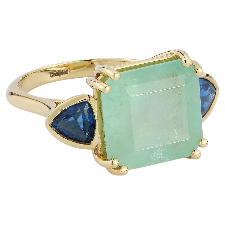 One-of-a-Kind Mint Colombian Emerald and Sapphire Ring For Sale