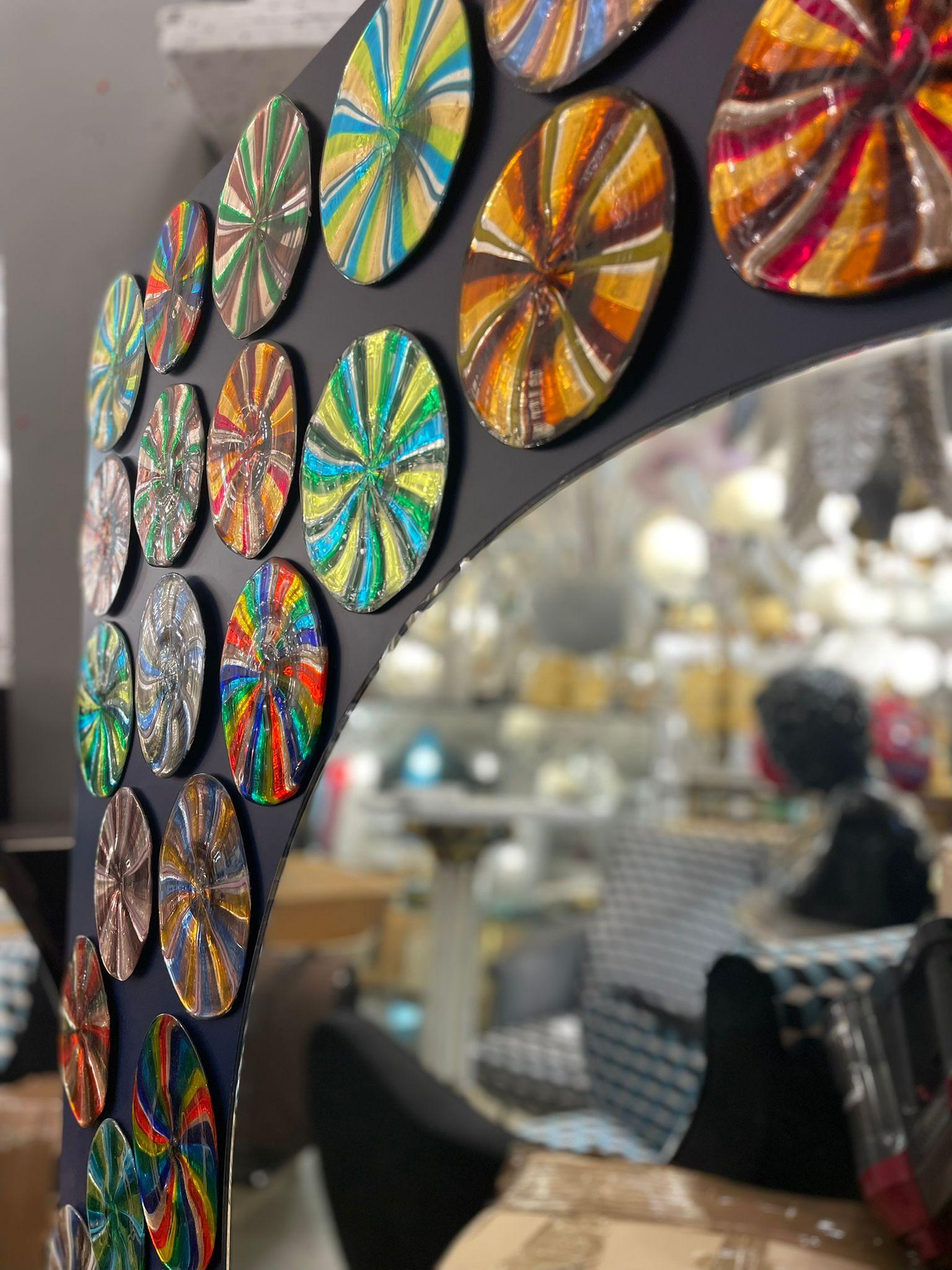 One-of-a-Kind Mirror in Blue Lacquered Wood and Multicoloured 