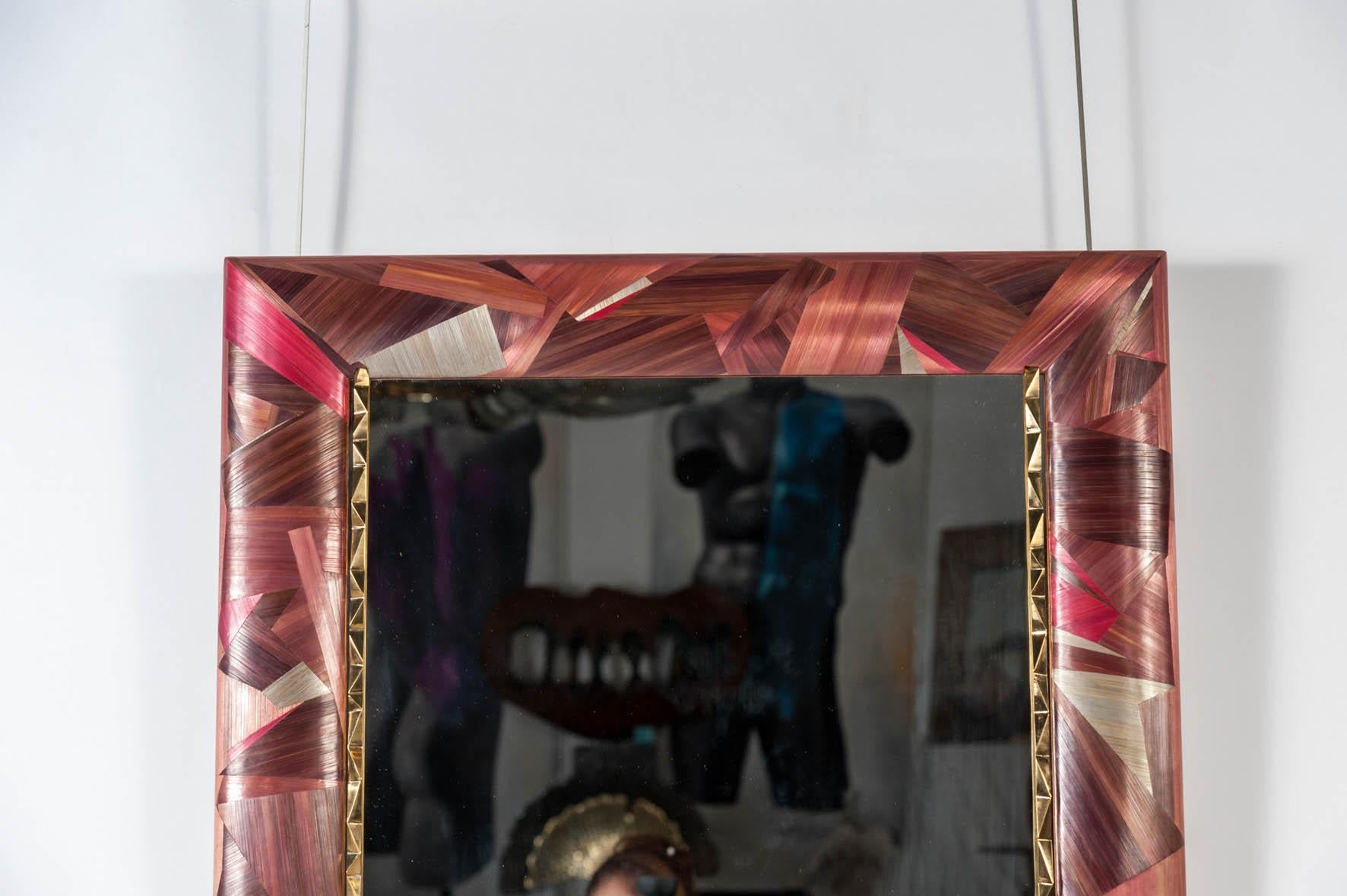 XXIe siècle et contemporain Miroir unique en son genre en marqueterie de paille en vente