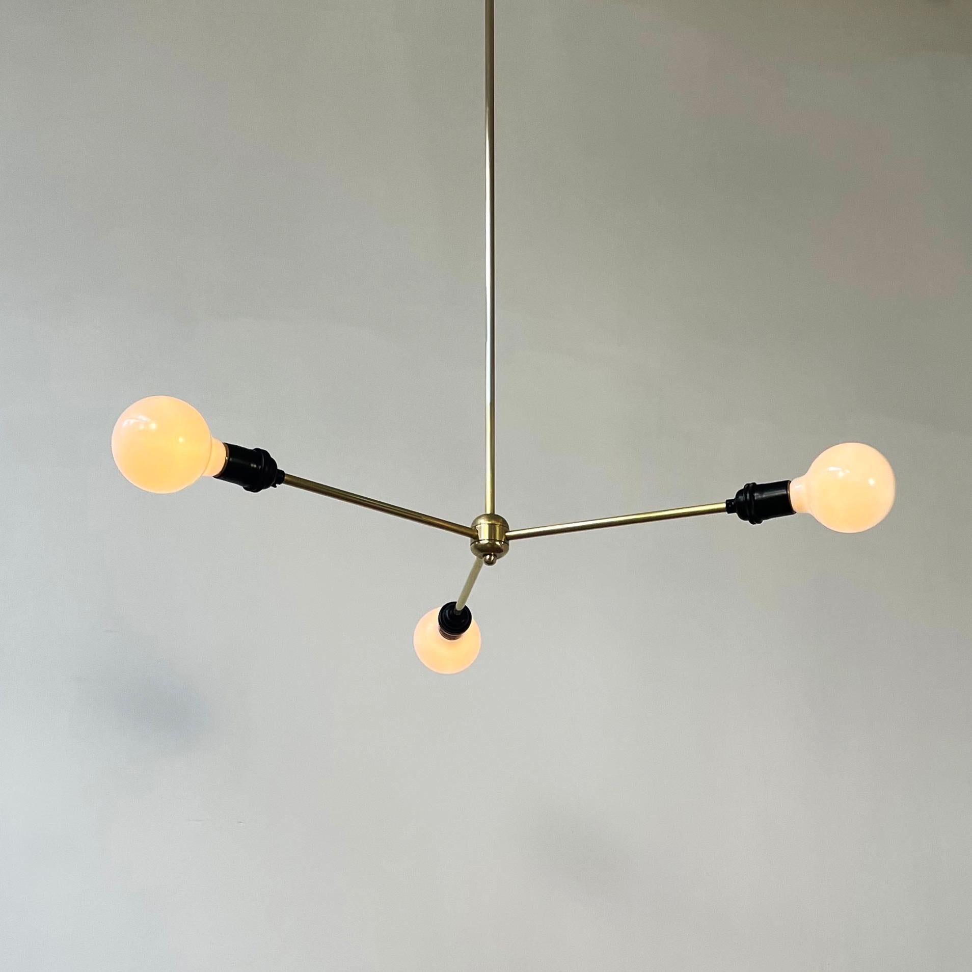 One of a Kind Modern Black and Brass Industrial Chandelier, Hardwired For Sale 5