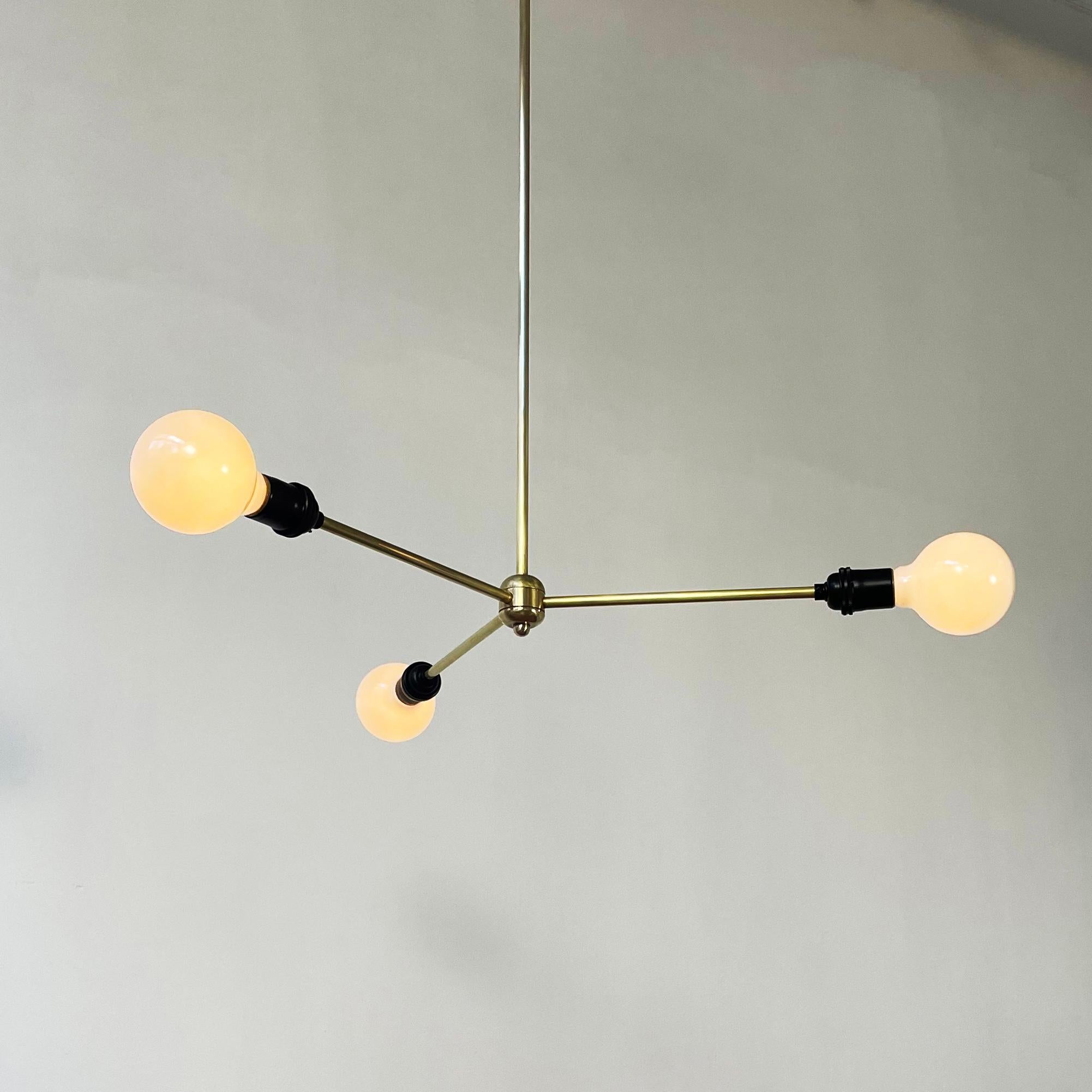One of a Kind Modern Black and Brass Industrial Chandelier, Hardwired In Excellent Condition For Sale In Brooklyn, NY
