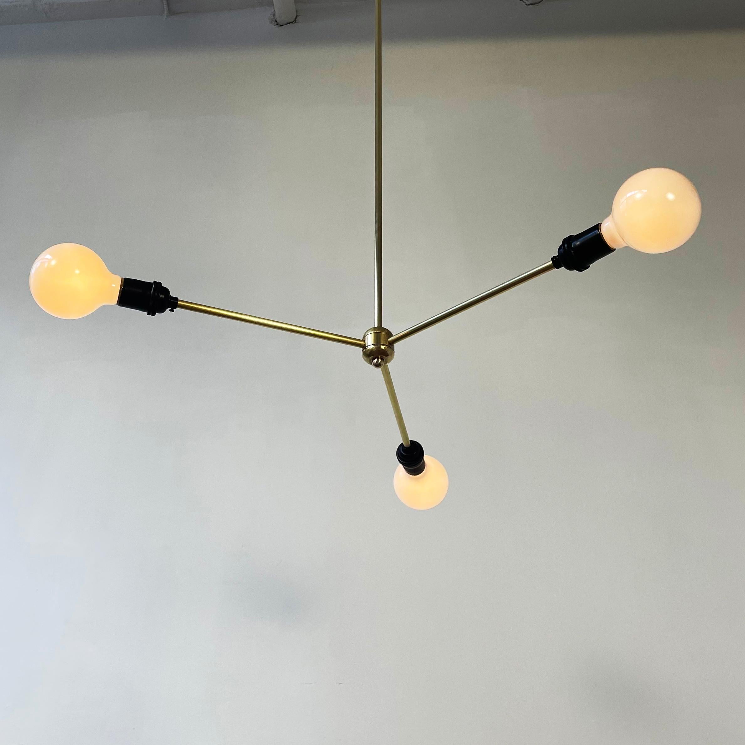 Contemporary One of a Kind Modern Black and Brass Industrial Chandelier, Hardwired For Sale