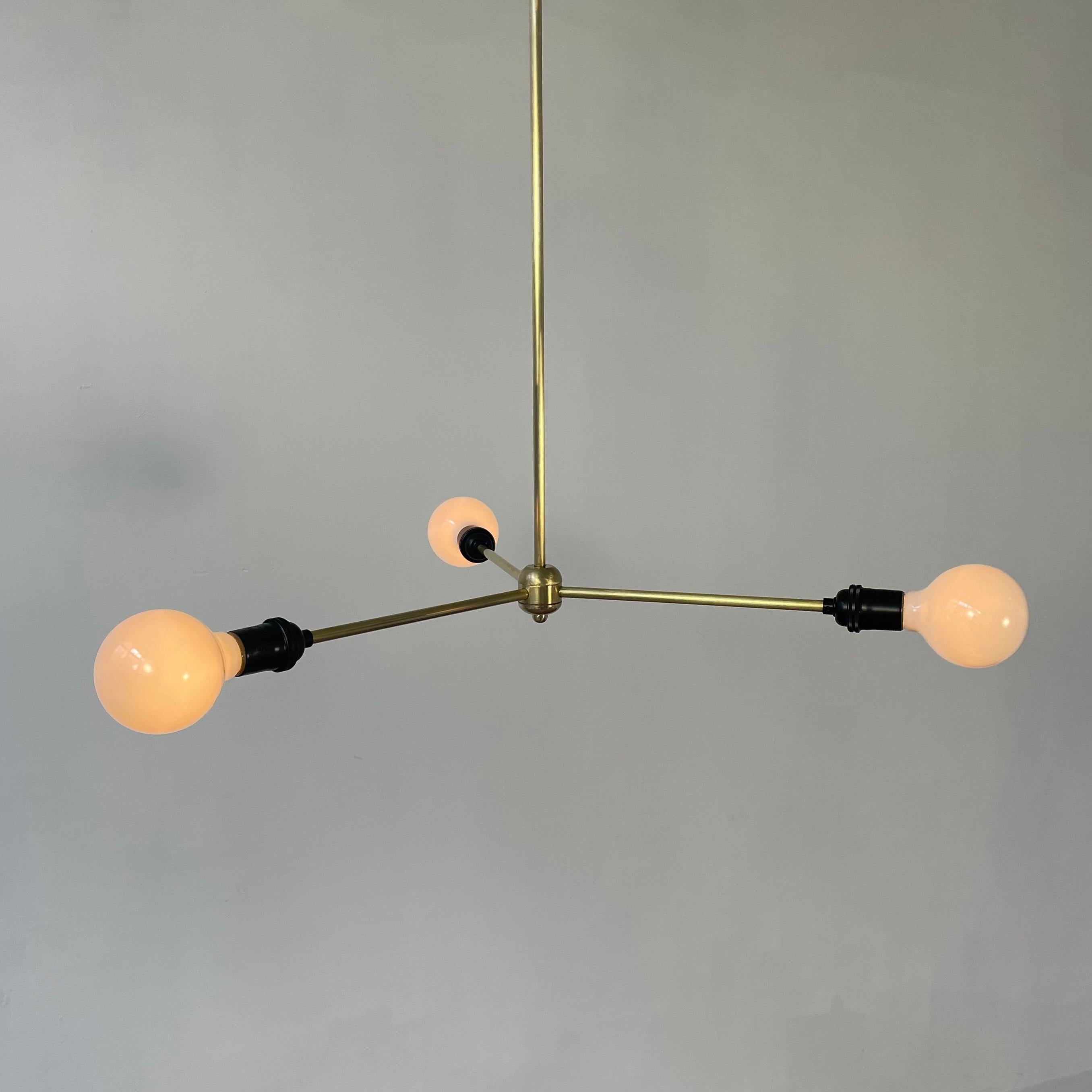 Metal One of a Kind Modern Black and Brass Industrial Chandelier, Hardwired For Sale