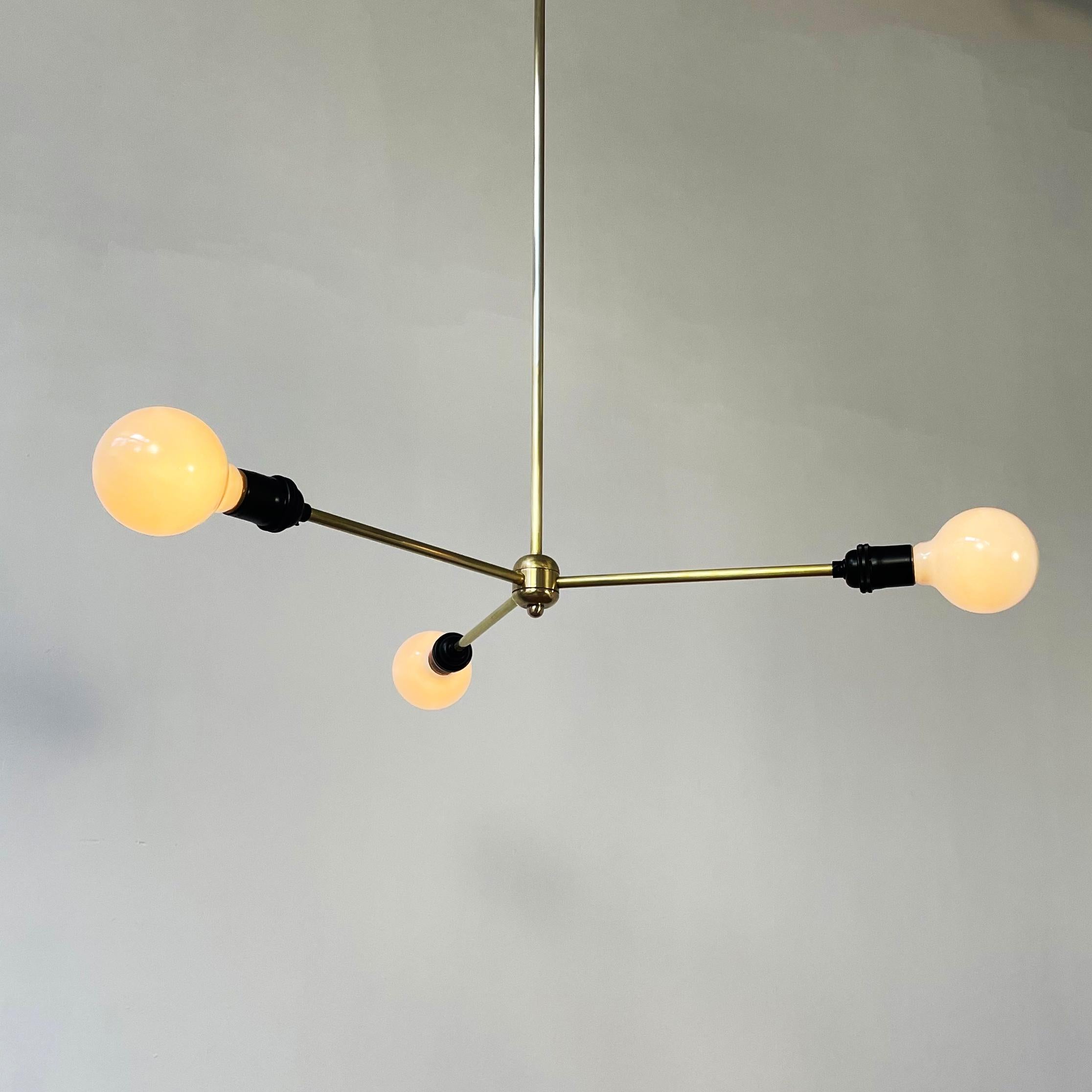 One of a Kind Modern Black and Brass Industrial Chandelier, Hardwired For Sale 1