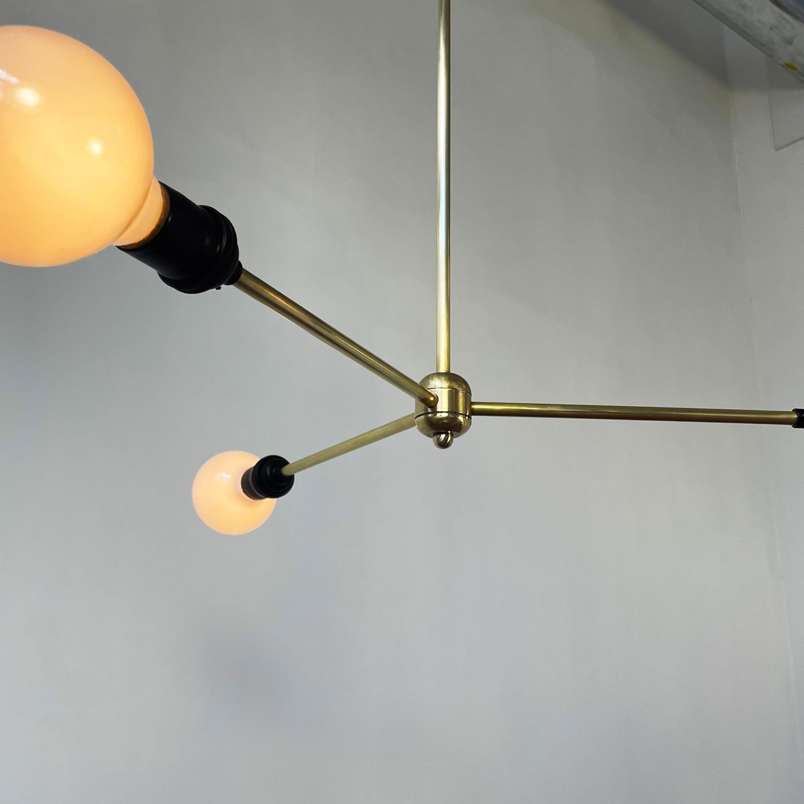 One of a Kind Modern Black and Brass Industrial Chandelier, Hardwired For Sale 2