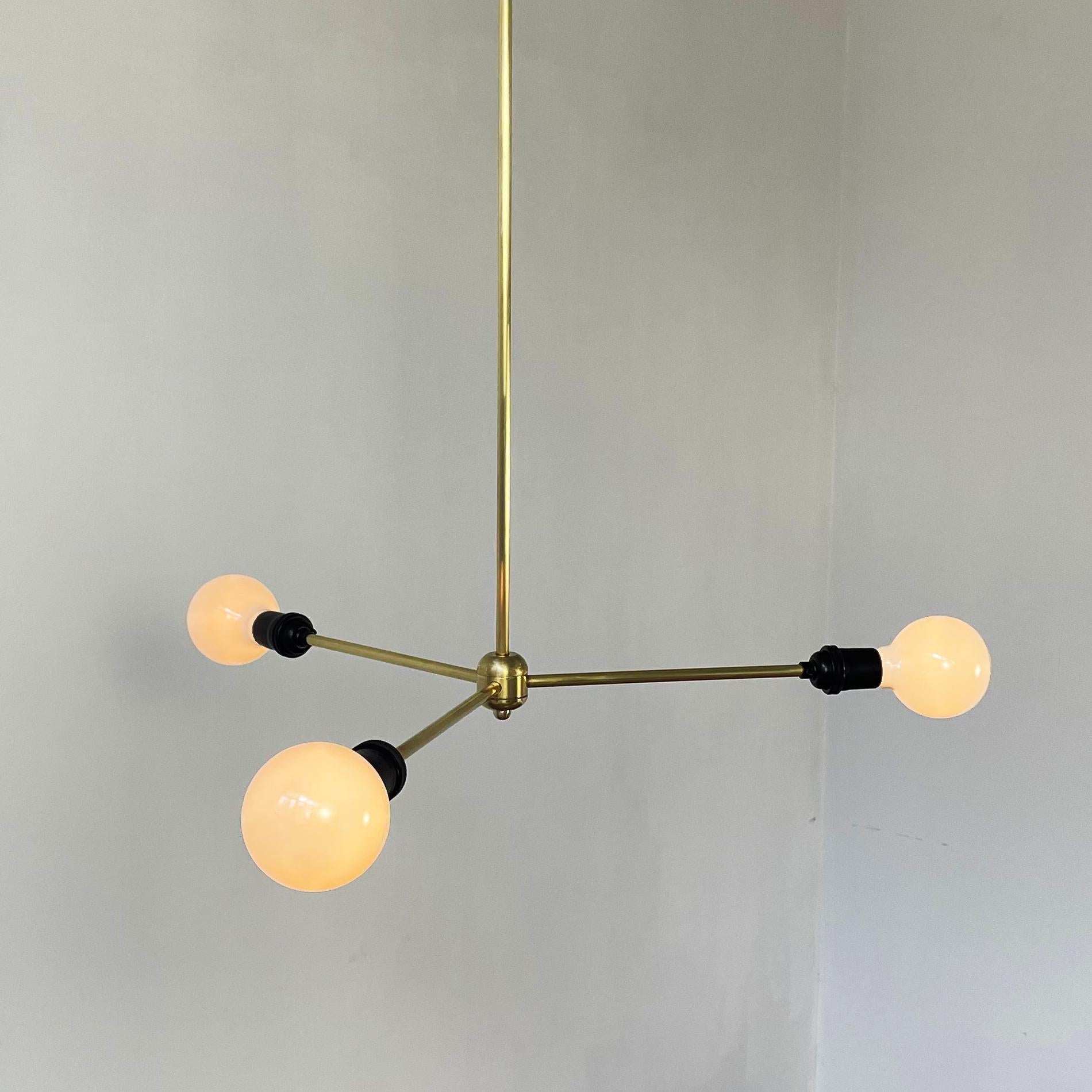 One of a Kind Modern Black and Brass Industrial Chandelier, Hardwired For Sale 3