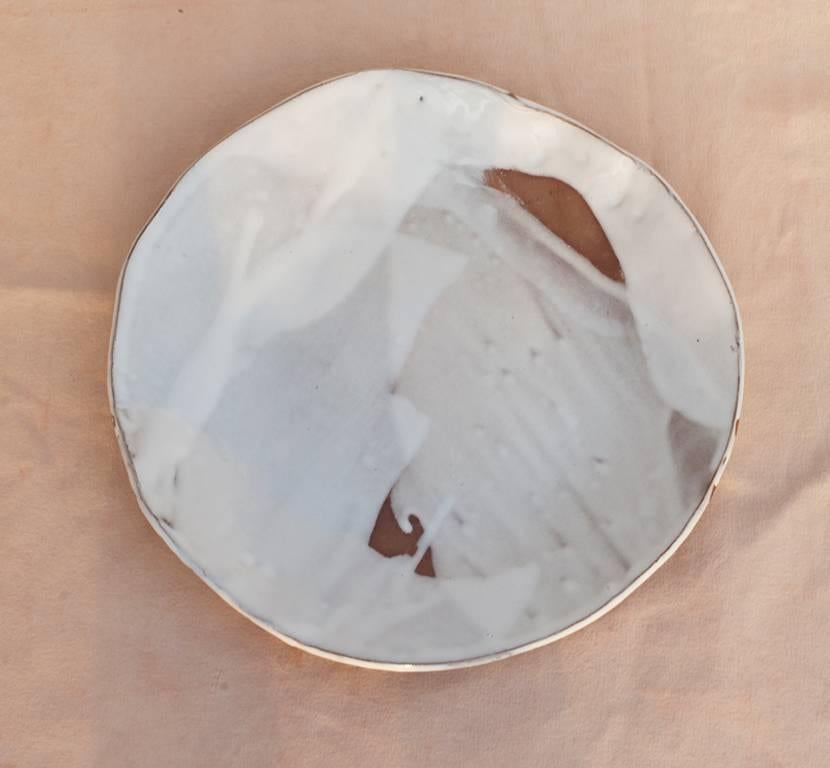 American One of a Kind Modern Ceramic Serveware Helen Platter with Layered White Glaze For Sale