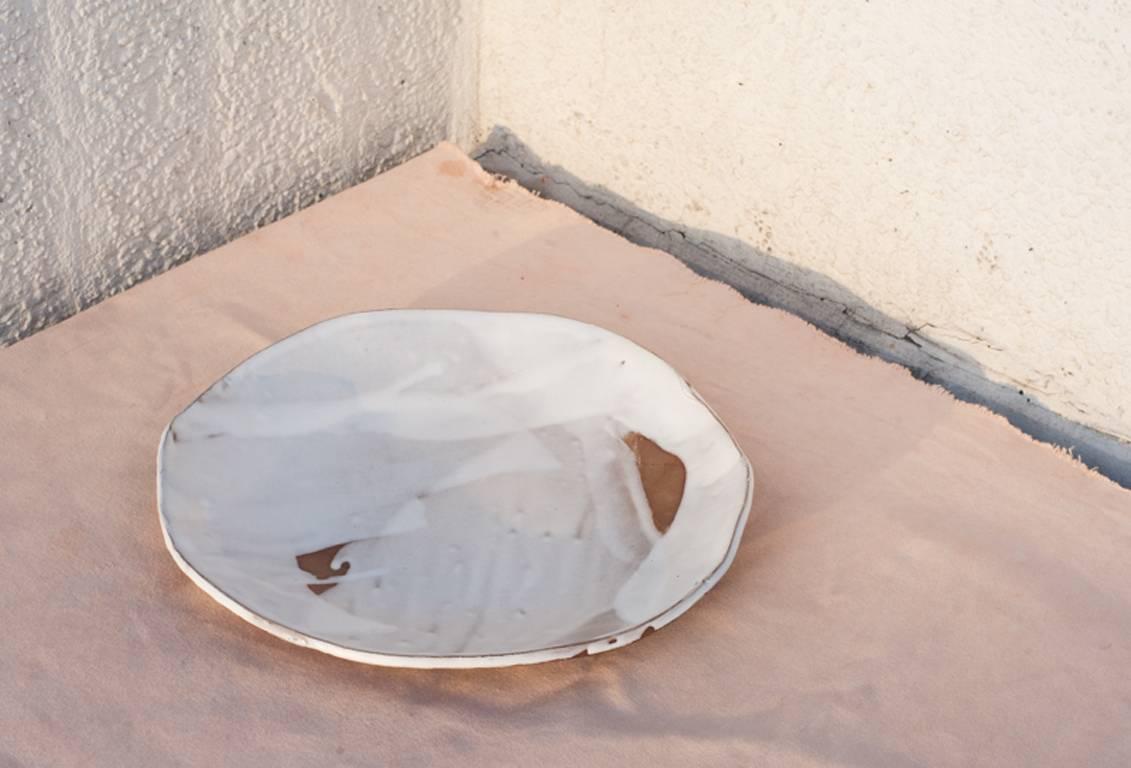 Glazed One of a Kind Modern Ceramic Serveware Helen Platter with Layered White Glaze For Sale