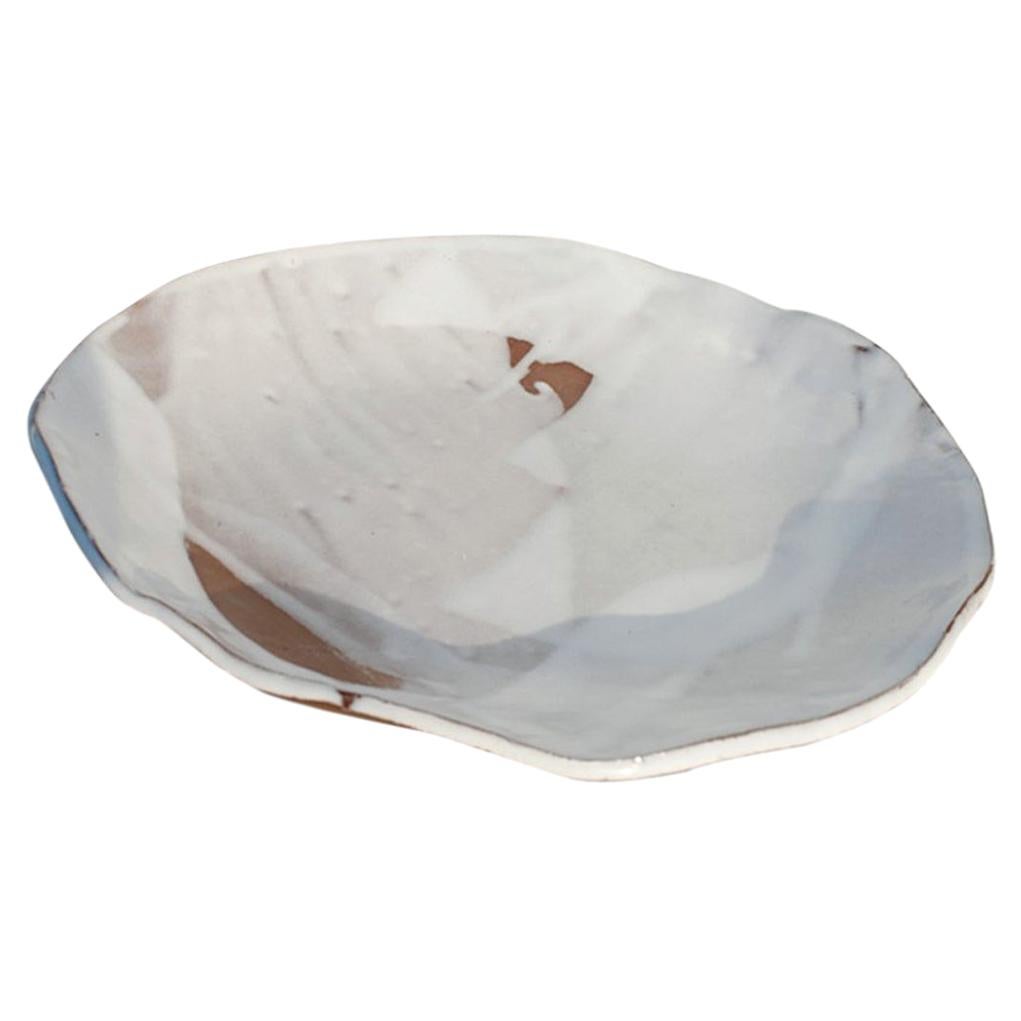 One of a Kind Modern Ceramic Serveware Helen Platter with Layered White Glaze For Sale