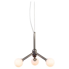 One of a Kind Modern Polished Nickel Chandelier with Three White Glass Globes