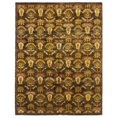 One-of-a-Kind Modern Sari Silk Hand Knotted Area Rug, Chocolate