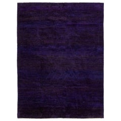 One-of-a-Kind Modern Sari Silk Hand Knotted Area Rug, Indigo