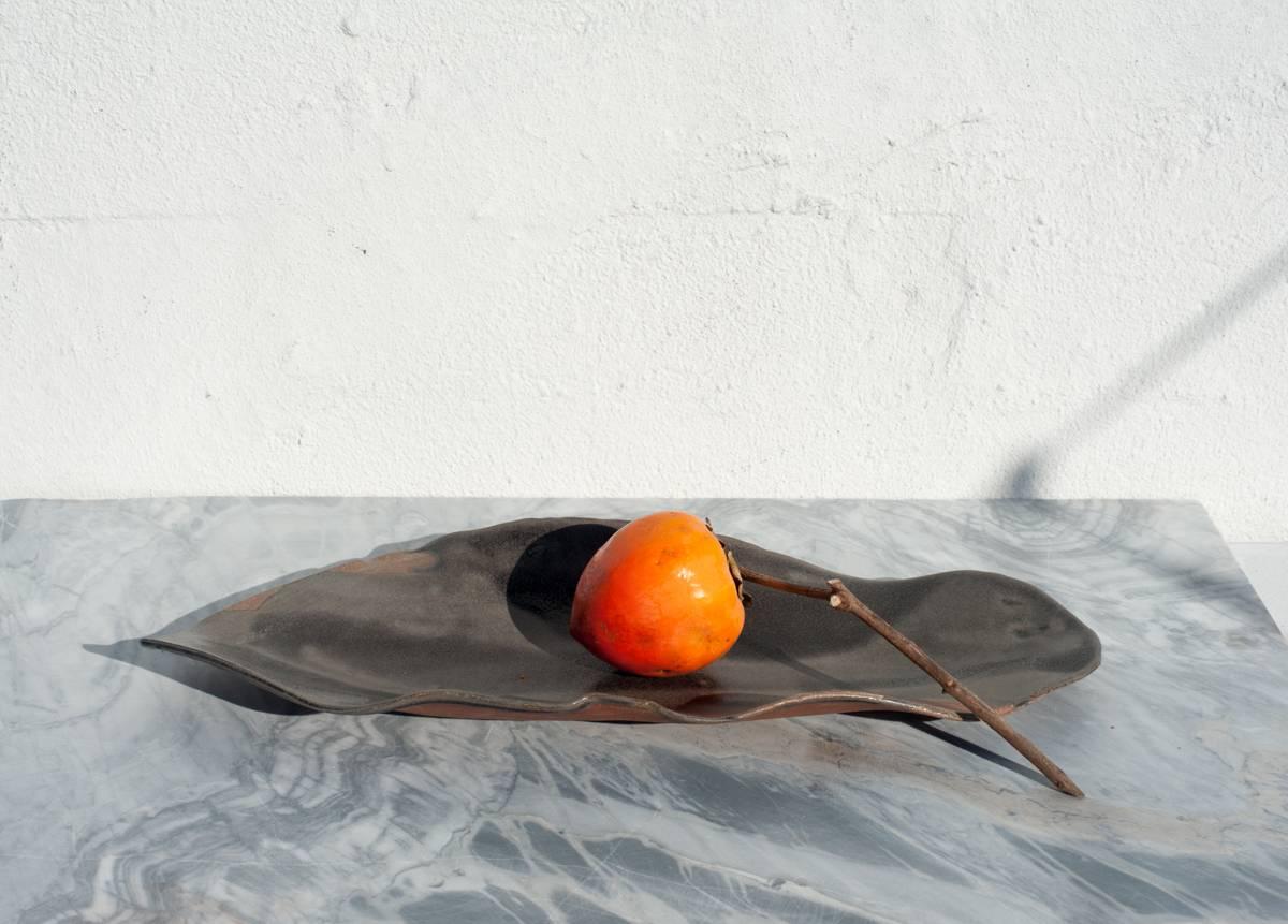 Minimalist One-Of a Kind Modern Shell Serveware Platter Hand-Built Glazed Ceramic Stoneware For Sale