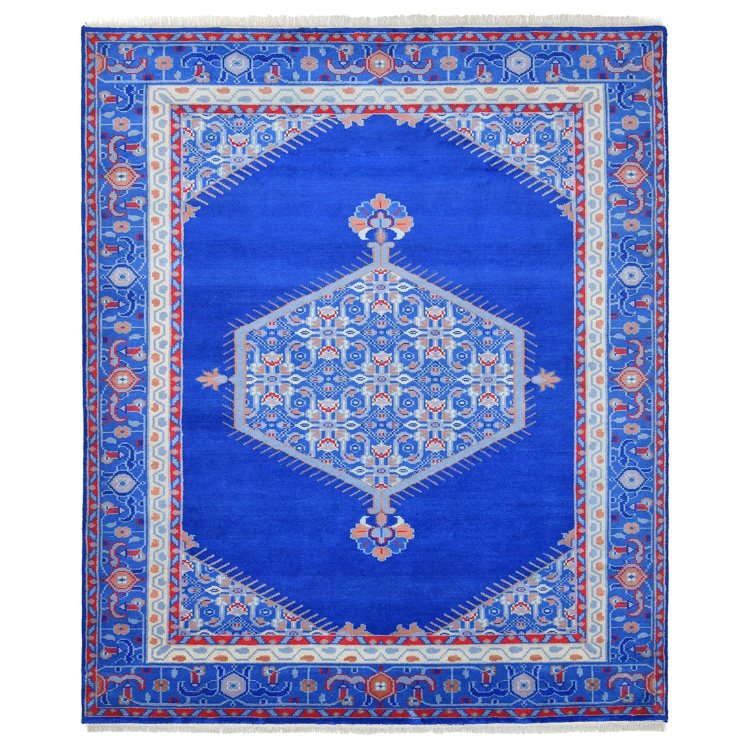 OneofaKind Modern Viscose Wool Blend Hand Loomed Area Rug, Royal at 1stDibs