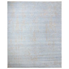 One-of-a-Kind Modern Wool Viscose Blend Handmade Area Rug, Mist