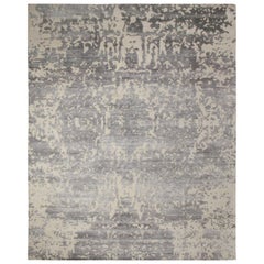 One-of-a-Kind Modern Wool Viscose Blend Handmade Area Rug, Oat