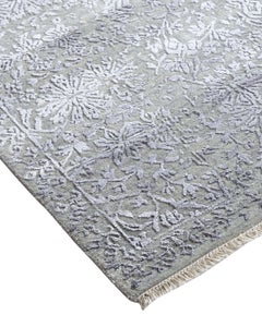 One-of-a-Kind Modern Wool Viscose Blend Handmade Area Rug, Silver