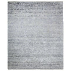 One-of-a-Kind Modern Wool Viscose Blend Handmade Area Rug, Silver