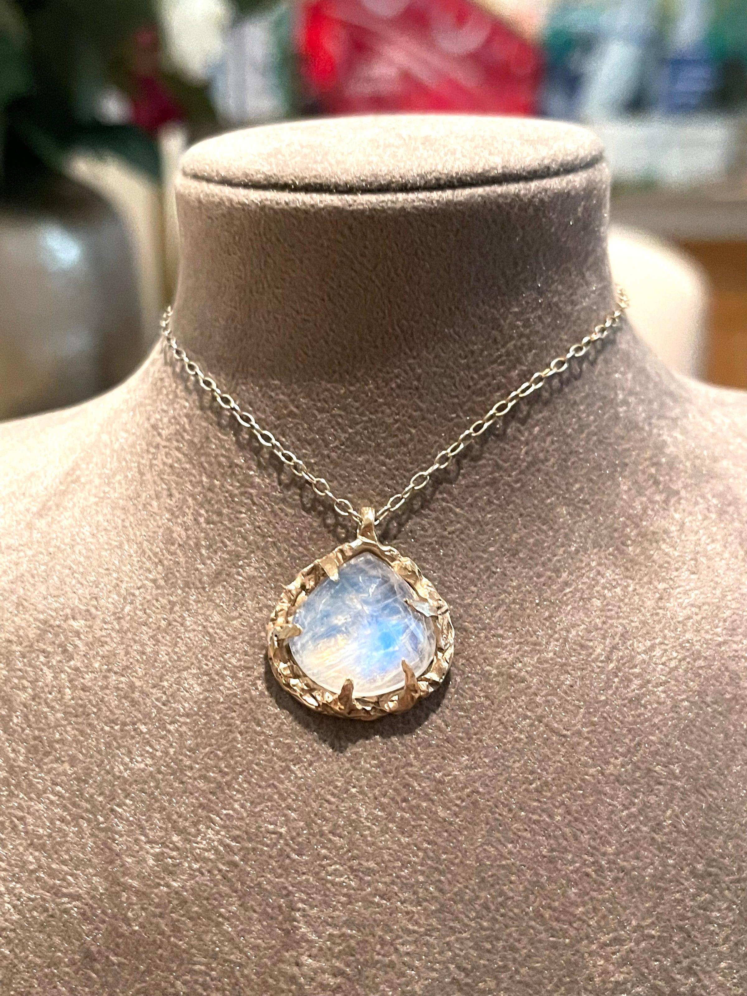 Modernist One of a Kind Moonstone Necklace in 14K Yellow Gold