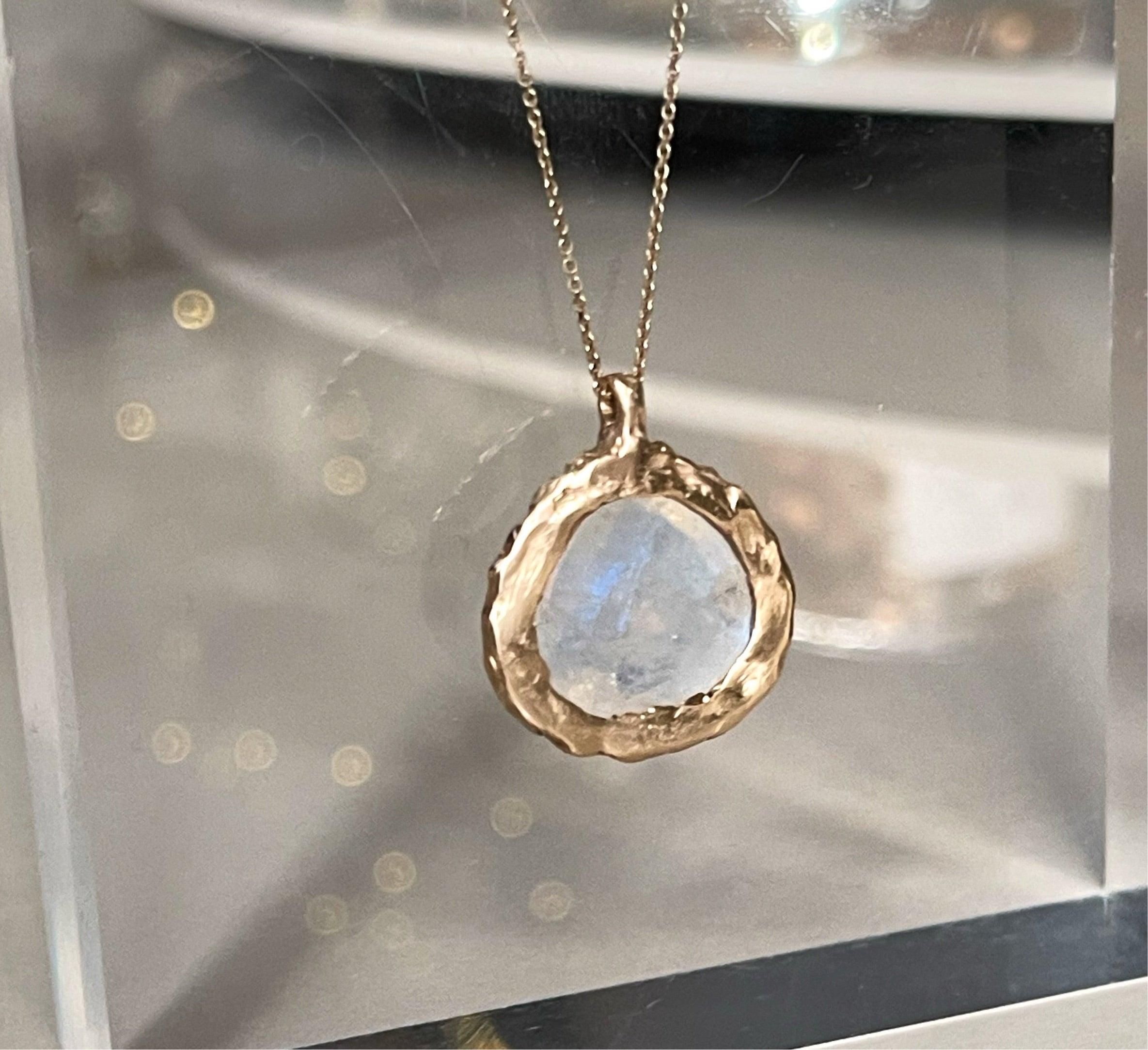 Pear Cut One of a Kind Moonstone Necklace in 14K Yellow Gold