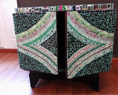 One of a Kind Mosaic Art Deco Green Colorful Cabinet, France