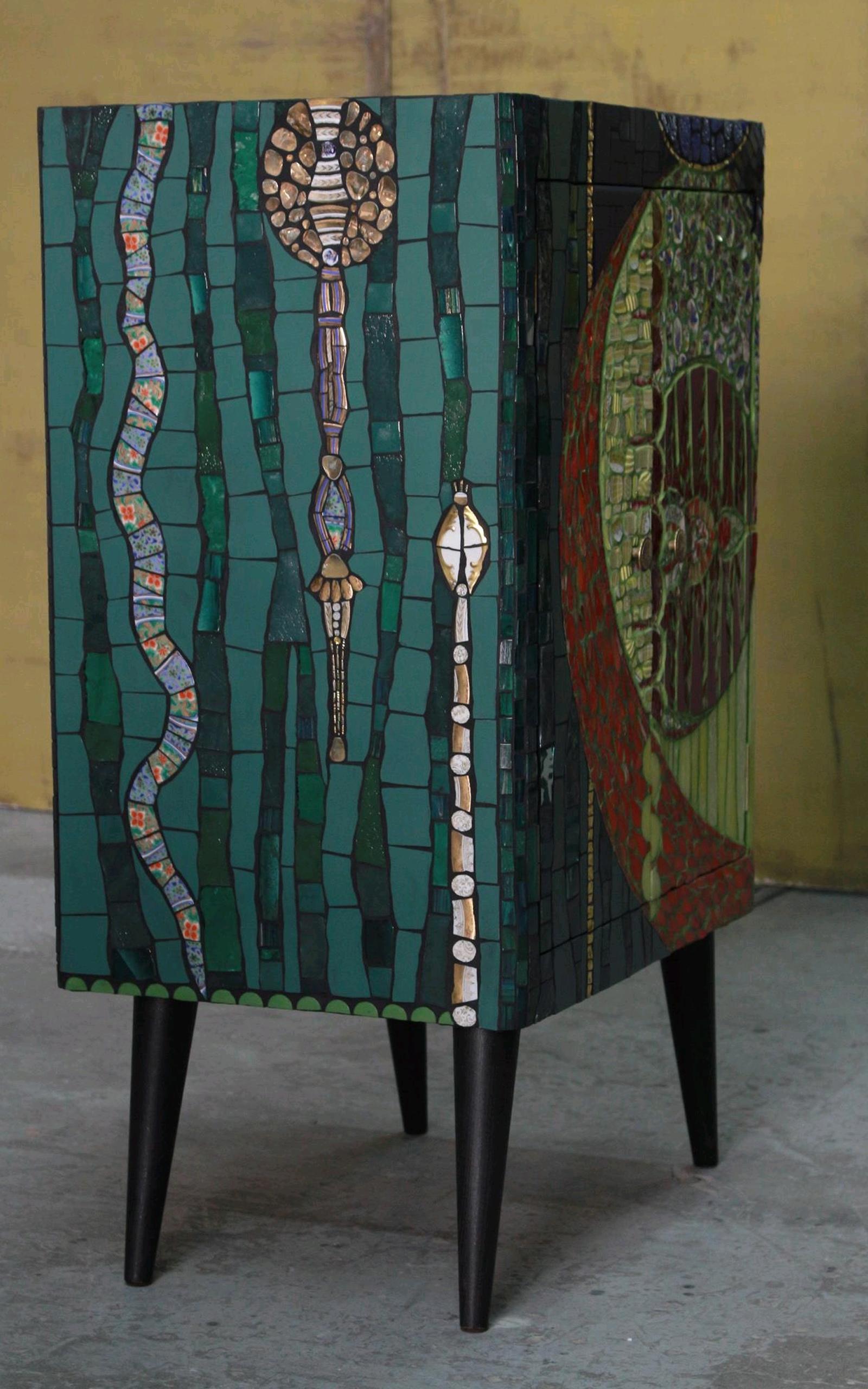 French One of a kind Mosaic Cabinet, Dry Bar Aboriginal Inspiration, France 2022 For Sale