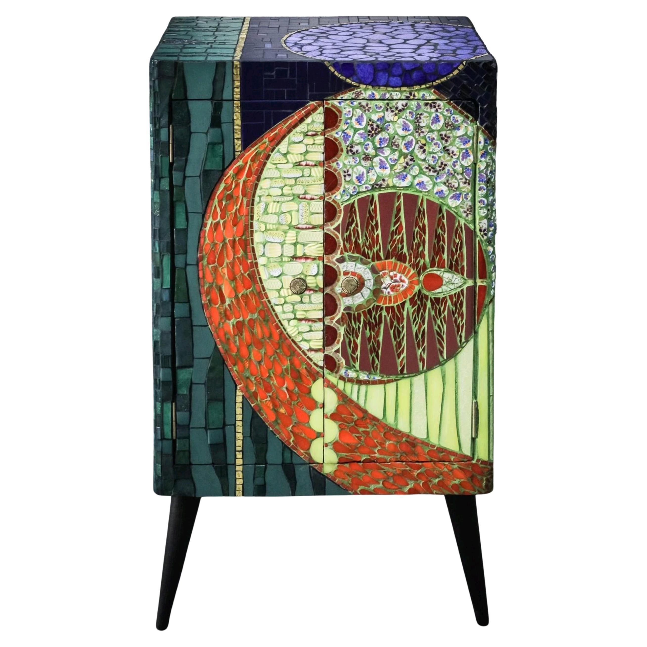 One of a kind Mosaic Cabinet, Dry Bar Aboriginal Inspiration, France 2022 For Sale