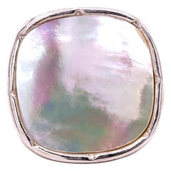 Berca White Mother of Pearl Antik Cut Hand Engraved Sterling Silver Ring