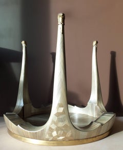 Table Guéridon Art Déco en marqueterie de paille et nacre:: unique en son genre:: France