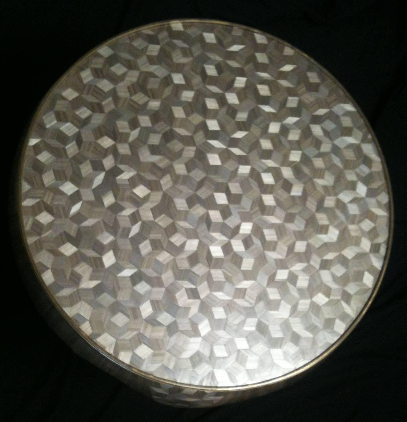 French One of a Kind Mother of Pearl Straw Marquetry Art Deco Gueridon Table, France