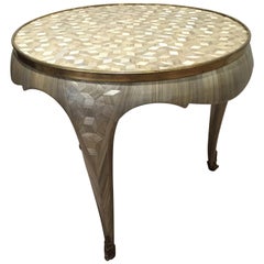 One of a Kind Mother of Pearl Straw Marquetry Art Deco Gueridon Table, France